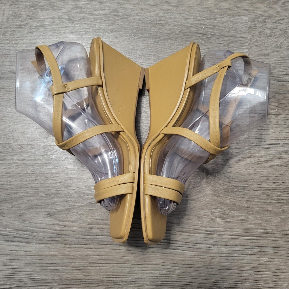 Caslon Tan Leather Strappy Wedge Sandals Square Toe Beige Comfort Womens Size 7 - Picture 4 of 10
